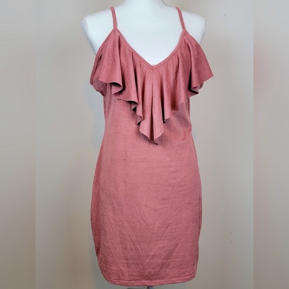 Adara Ruffled V-neck Mini Dress/Tunic Mauve Blush - Picture 4 of 9